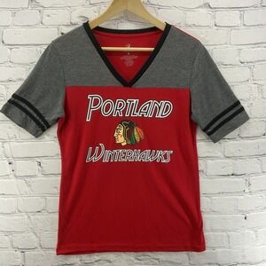 Colosseum Winterhawks T Shirt Womens Sz M V Neck Red Gray